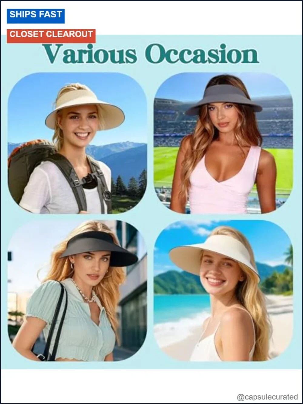 Women's Wide Brim Sun Visor UPF 50+ Foldable Beach Hat with Adjustable Headband
